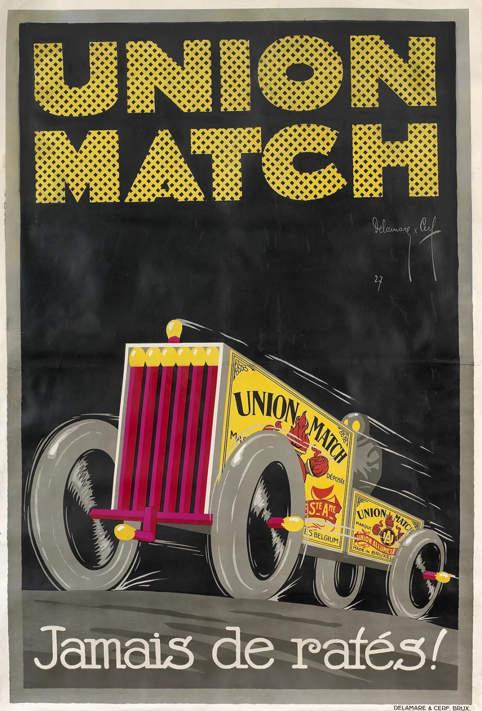 Reproduction d'une affiche publicitaire ancienne « Union Match – Jamais de ratés ! »